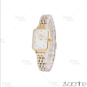 ساعت دنیل ولینگتون کوادرو زنانه طلایی نقره ای صفحه سفید نگین‌دار 105605