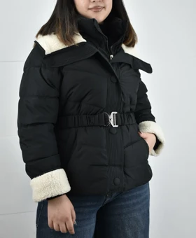 کاپشن سه دکمه دخترانه یقه تدی (مشکی)