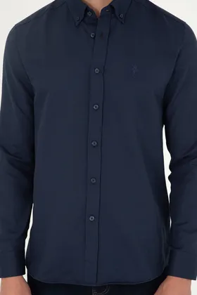 پیراهن پایه آستین بلند آبی سرمه ای مردانه 50293427-VR033 1053867
