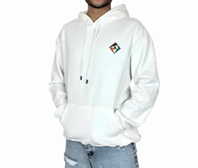 هودی سفید کلاهدار اورسایز مردانه مشکی MONO با لوگوی لوزی و چاپ پشت
