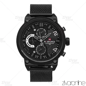 ساعت اورجینال ناوی فورس NaviForce مردانه سه موتوره فول مشکی بند حصیری 107007