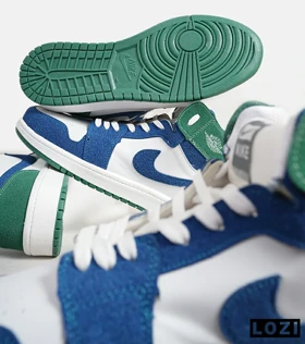 کفش کتانی مردانه و زنانه ساق‌دار سفید آبی سبز NIKE jordan 1
