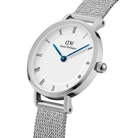 ساعت دنیل ولینگتون زنانه کلاسیک حصیری سیلور سفید ایندکس یونانی DW-5508-L