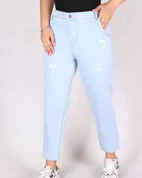 مام فیت جین کمرکش آف 498 آبی/یخی/آبی روشن