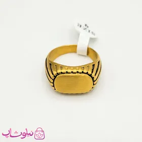 انگشتر مردانه استیل طلایی رنگ با رده های مشکی کد 310