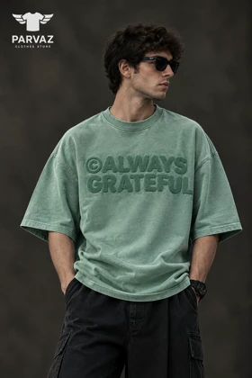 تیشرت باکسی دونخ پارچه سنگین مدل always grateful _ سبز روشن
