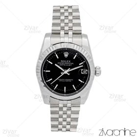 ساعت رولکس دیت جاست زنانه صفحه مشکی ایندکس خطی مدیوم 105912