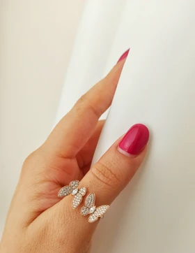 انگشتر ژوپینگ طرح پروانه فری سایز نگین ها مخراج کاری شده