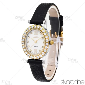 ساعت الکسا اسپشیال A2008 زنانه قاب دورنگ طلایی دور نگین بند چرمی 106220