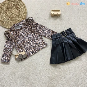 شومیز دامن مجلسی پلنگی دخترانه 1 تا 5 سال