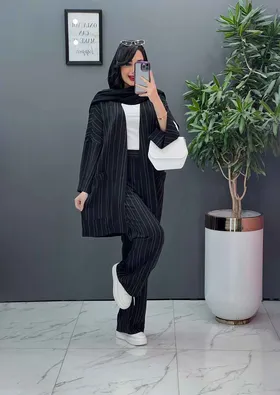 ست مانتو و شلوار راه راه