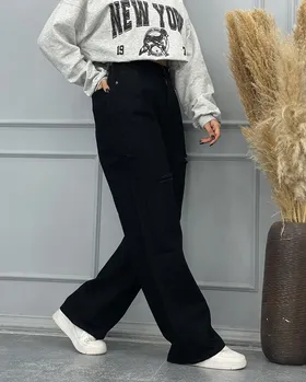 شلوار نیم بگ زاپ‌دار ترک کمرکش مشکی/زغالی/یخی/طوسی