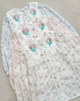 شومیز تمام خامه دوزی یقه گلدوزی کد 5562