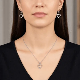 نیم ست نقره اصل 925 مدل قلب نگین‌دار و ستاره