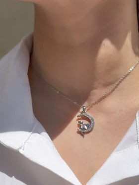 گردنبند زنانه جواهری ماه و گربه