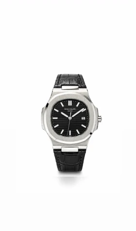 ساعت پتک فیلیپ ناتیلوس مردانه نقره ای بند چرم مشکی Patek Philippe Nautilus