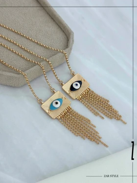 گردنبند چشم نظر مستطیلی زنجیر آویز