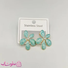 گوشواره زنانه پینترستی مدل گل سبز کد 100
