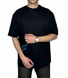 تیشرت آستین کوتاه مردانه مشکی با چاپ نوشته آبی