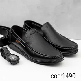 کفش چرم طبیعی تبریز مردانه کالج تمام مشکی - کد ecco 1490