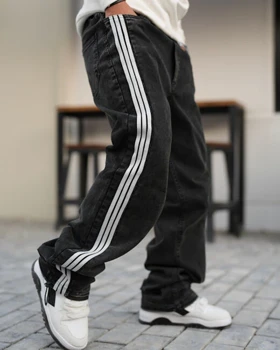 شلوار بگ جین بغل نوار