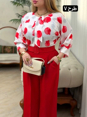 شومیز فلور یقه گره 3671