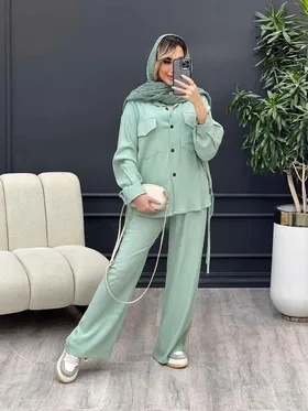 ست مانتو و شلوار پایین بند دار