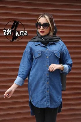 شومیز جین بغل زیپ آبی تیره