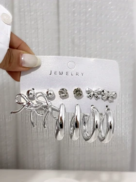 پک گوشواره دخترانه رنگ سیلور براق 836