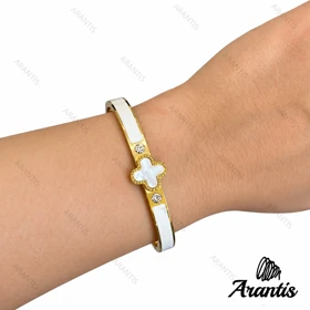 دستبند زنانه ونکلیف طلایی سفید مدل w-10855