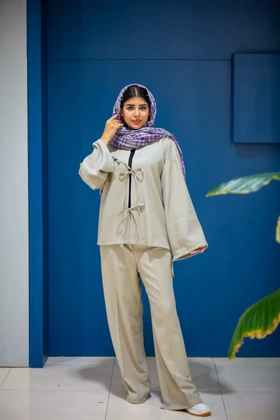 مانتو شلوار جلو بنددار new