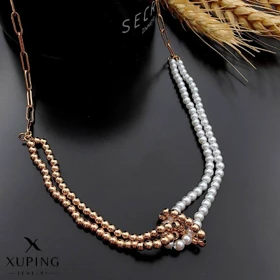 گردنبند ژوپینگ دو ردیفه مروارید و گوی طلایی