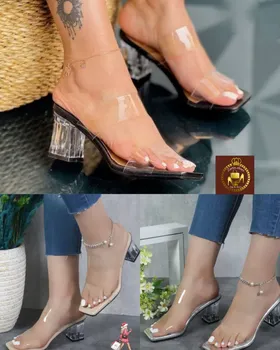 صندل طلقی پاشنه‌دار شیشه‌ای زنانه