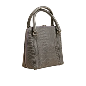 کیف دستی زنانه چرم طبیعی (طرح لیزارد - رنگ طوسی)