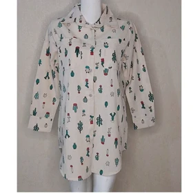 مانتو زنانه لینن نچرال طرح کاکتوس