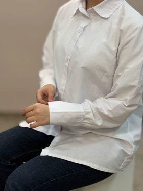 شومیز سفید کتان پنبه 1708