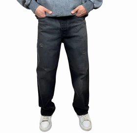 شلوار جین بگ (Baggy Fit) مردانه زاپدار آبی تیره