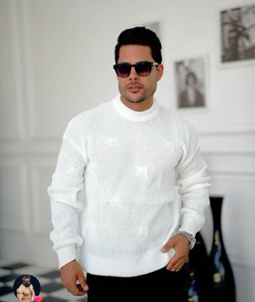 بافت زاپ‌دار سفید یقه گرد فری سایز