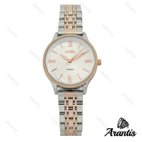 ساعت الکسا 0108 زنانه دورنگ رزگلد نقره ای صفحه سفید w-10115