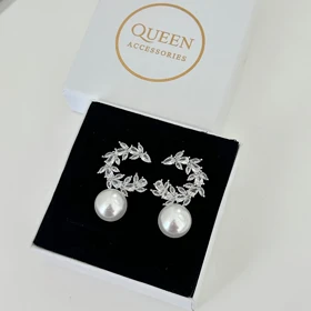 گوشواره زنانه طرح جواهر آویز مروارید کد 761