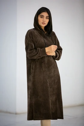 پالتو بیسکوییتی کلاهدار بلند (قهوه ای)