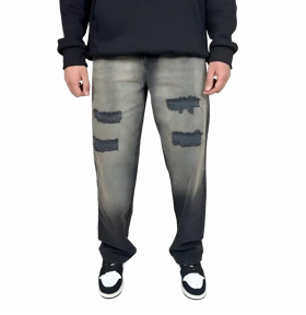 شلوار جین مردانه نیم بگ (Semi-Baggy) زاپ‌دار - رنگ دودی و خاص - فیت راحت