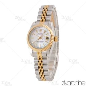 ساعت رولکس دیت جاست زنانه صفحه سفید صدفی ایندکس خطی اسمال 105808