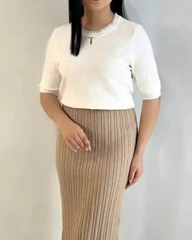 بلوز بافت آستین سه ربع یقه پاپیون کد 5297