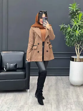 پالتو کتی یقه چرم