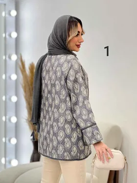 مانتو طرح دار نوار دوزی دو جیب