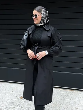 بارانی بلند کمرکش مشکی 010102