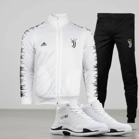 پکیج ست سویشرت شلوار یوونتوس مردانه مدل R77 + کفش ساق‌دار مردانه EMTO-سفید