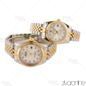 ست ساعت رولکس دیت جاست صفحه سیلور ایندکس نگین‌دار 103639