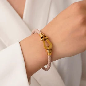 دستبند بافت استیل FRED سگک طلایی رنگ نسکافه ای طول دستبند: 21 سانت